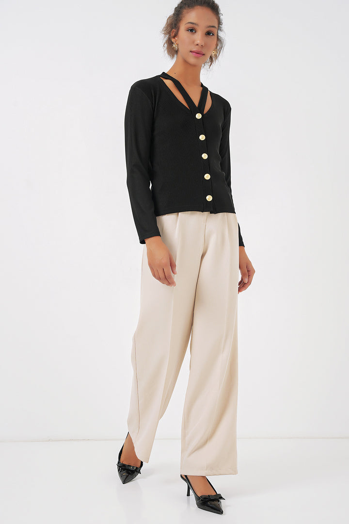 BGD Women Buttoned Basic Knit Cardigan - Black - Niagara Falls