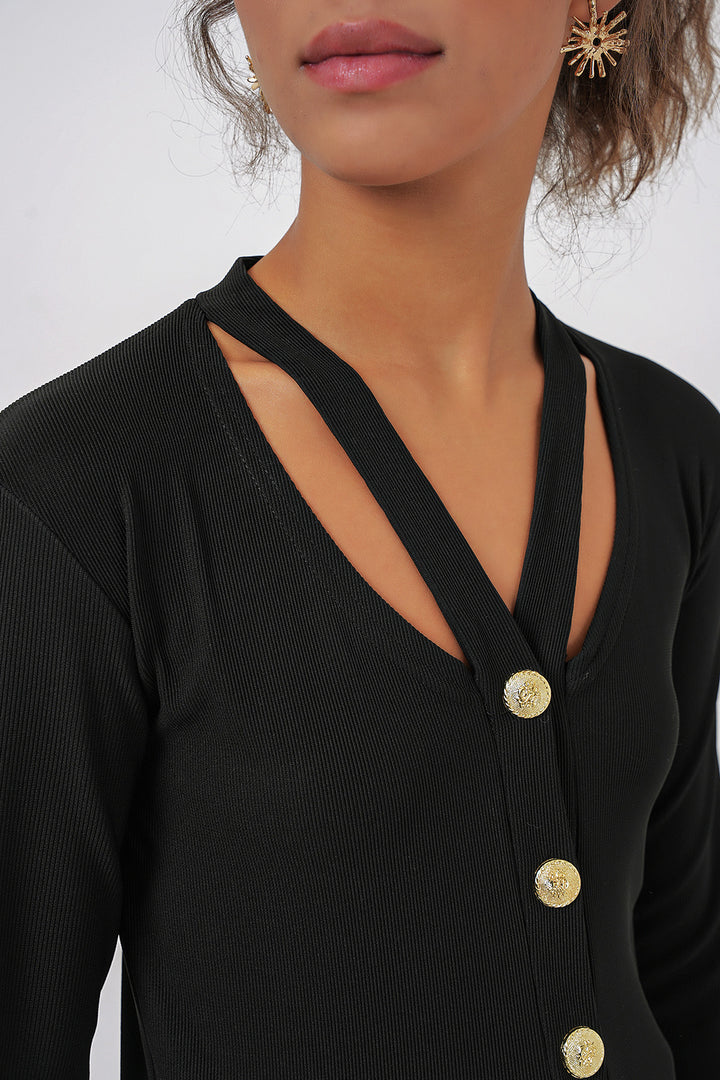 BGD Women Buttoned Basic Knit Cardigan - Black - Niagara Falls