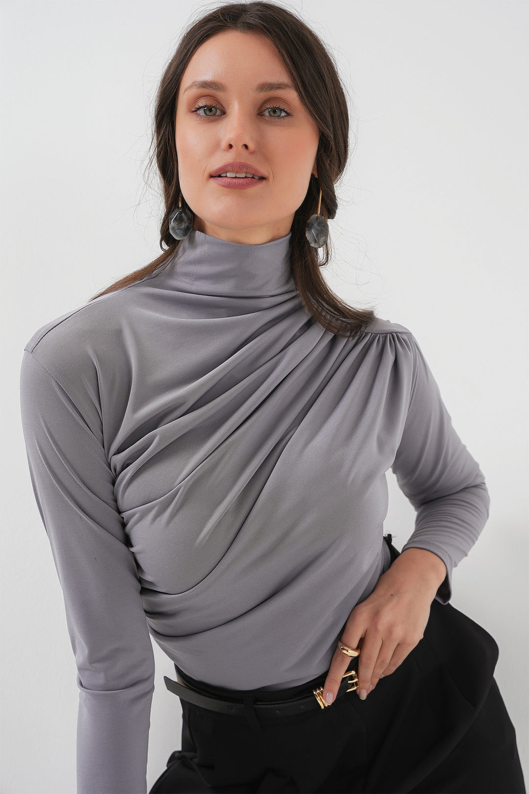 BGD Women Ruffle Detailed Sandy Blouse - Gray - Bellevue