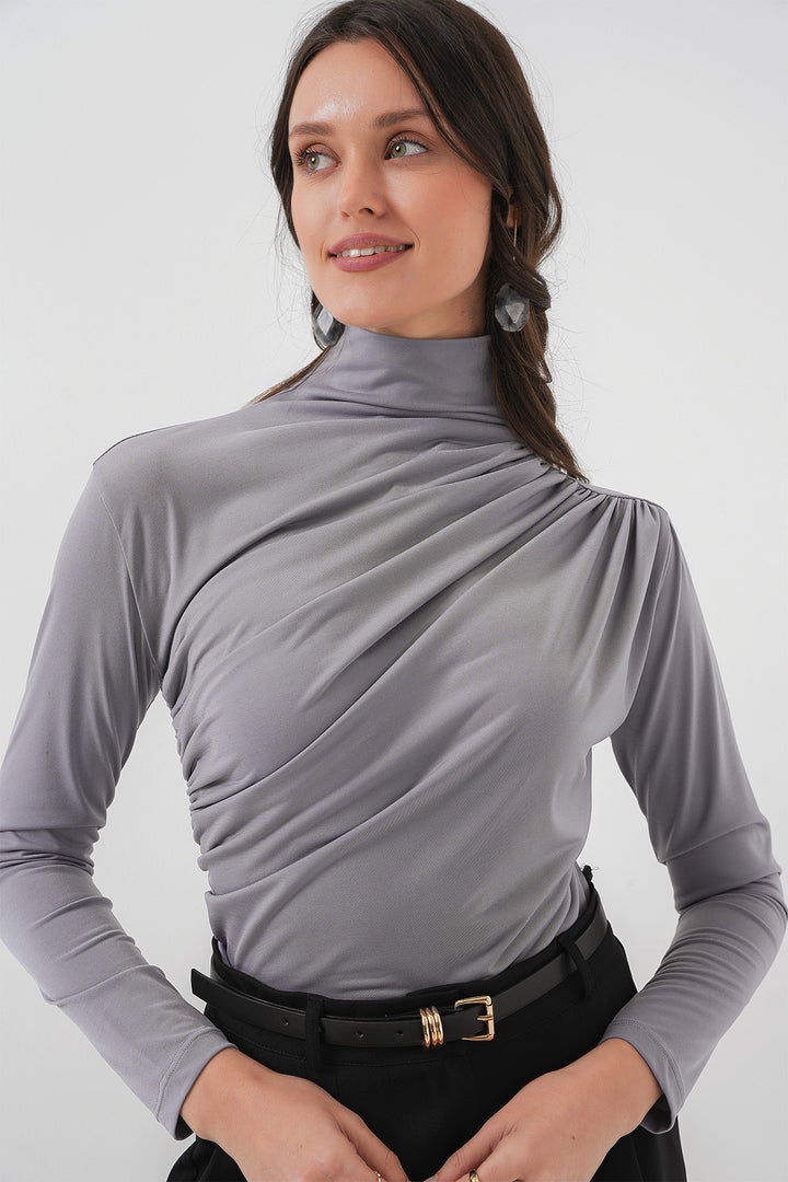 BGD Women Ruffle Detailed Sandy Blouse - Gray - Bellevue