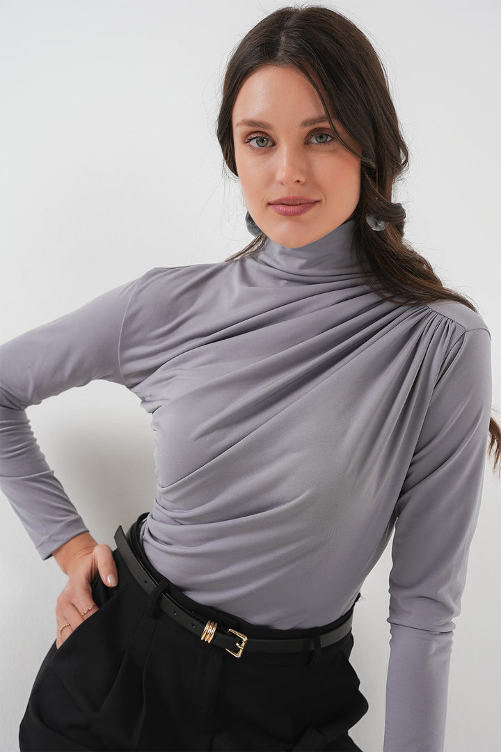 BGD Women Ruffle Detailed Sandy Blouse - Gray - Bellevue