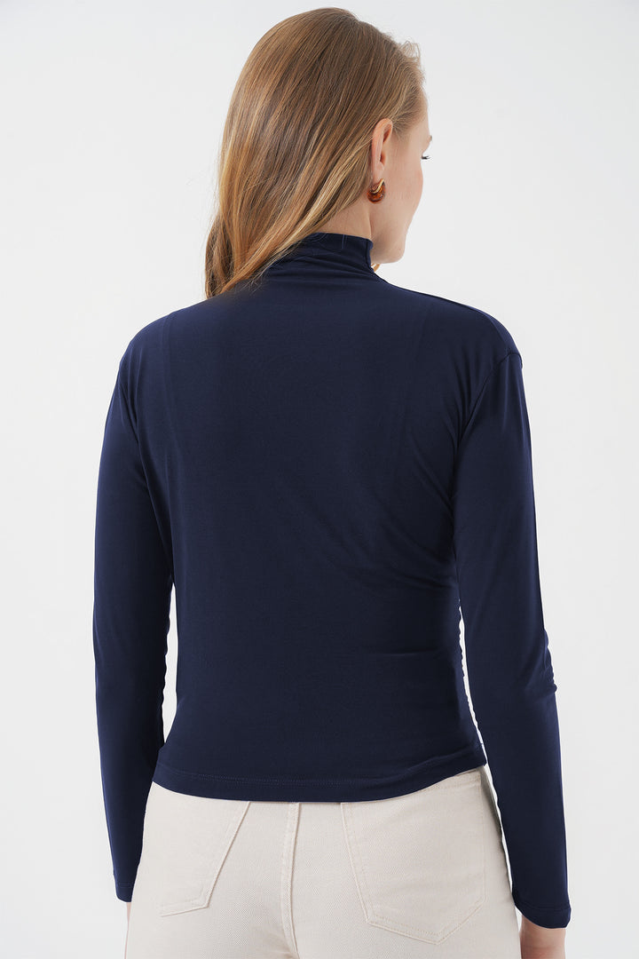 BGD Women Ruffle Detailed Sandy Blouse - Navy - Rotorua
