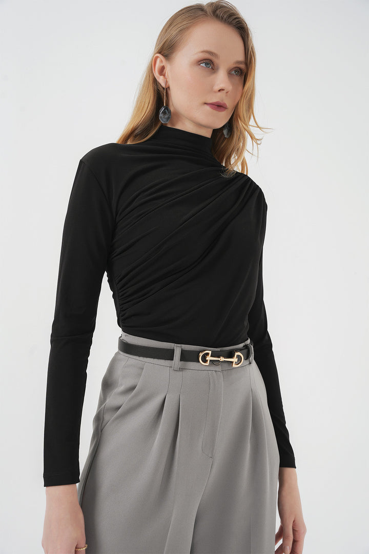 BGD Women Ruffle Detailed Sandy Blouse - Black - Ardea