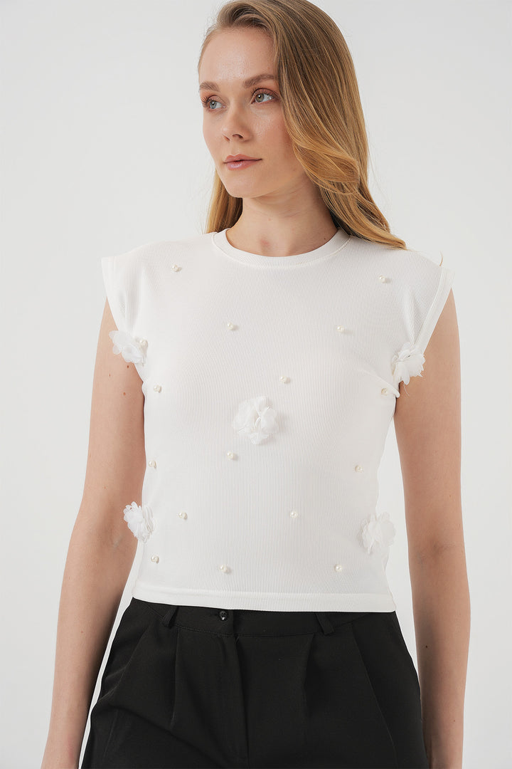 BGD Women Short Sleeve Knit Blouse - White - Monterrey