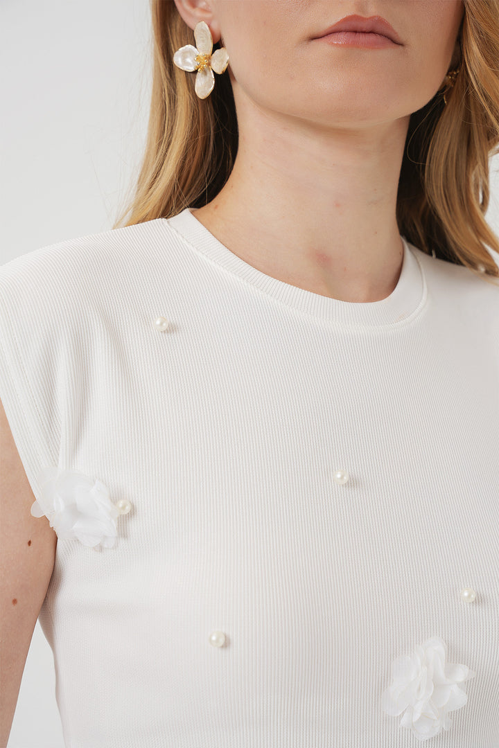 BGD Women Short Sleeve Knit Blouse - White - Monterrey