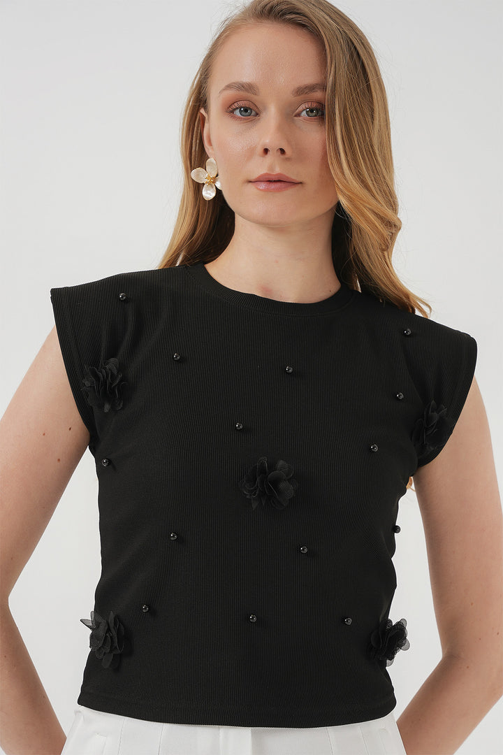 BGD Women Short Sleeve Knit Blouse - Black - Egypt Lake-Leto