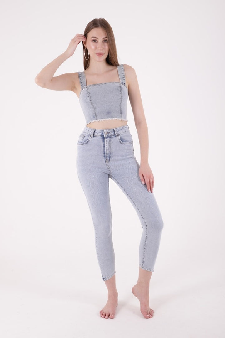 XLJ High Rise Skinny Jean with Asymmetrical Leg Finish Mixed - Ferrara
