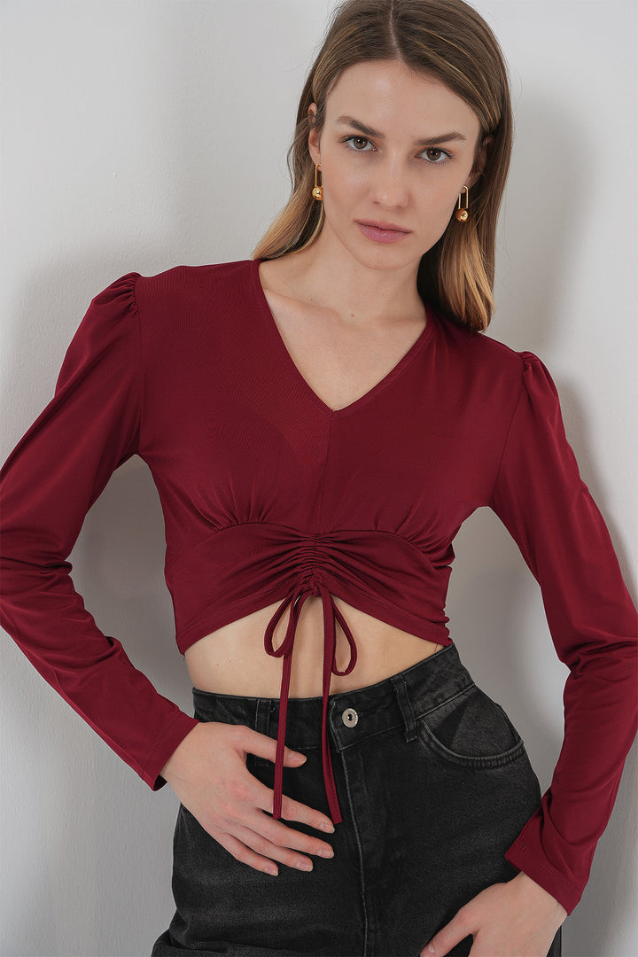 BGD Women Sandy Crop Blouse - Burgundy - Hoofddorp