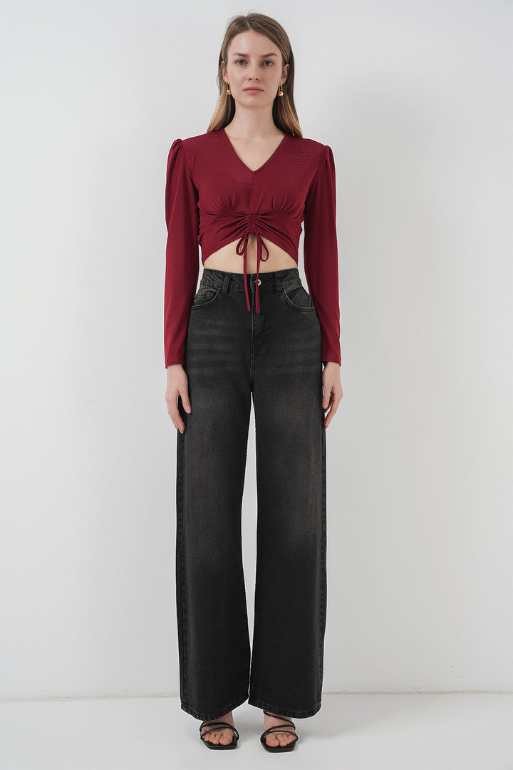 BGD Women Sandy Crop Blouse - Burgundy - Hoofddorp