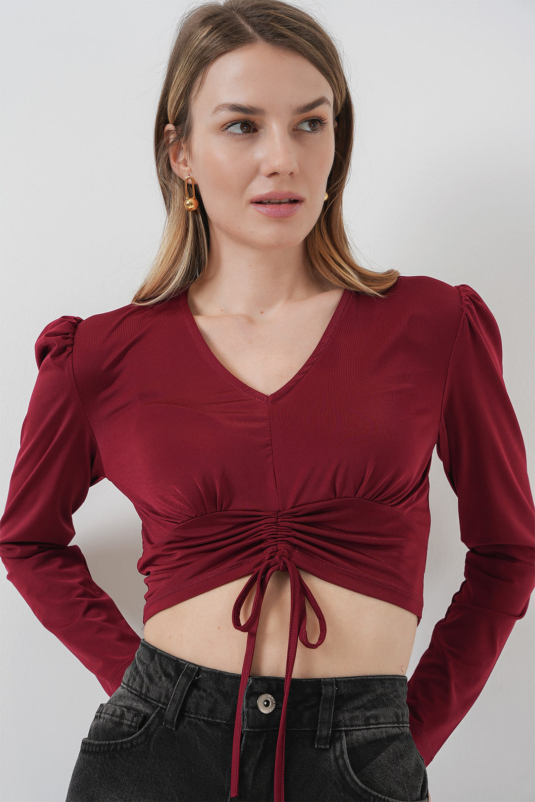 BGD Women Sandy Crop Blouse - Burgundy - Hoofddorp