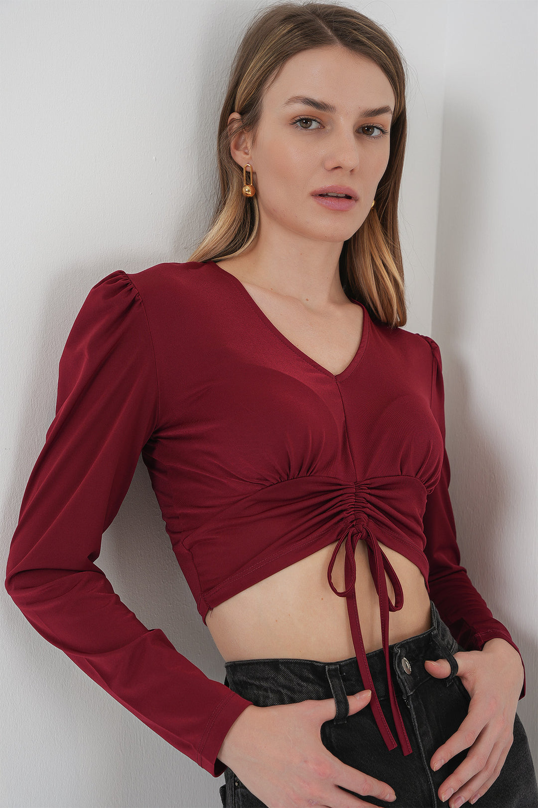 BGD Women Sandy Crop Blouse - Burgundy - Hoofddorp