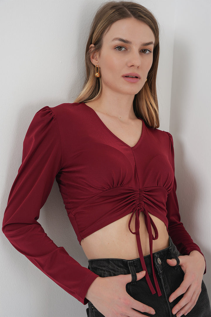 BGD Women Sandy Crop Blouse - Burgundy - Hoofddorp