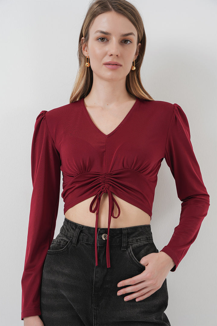 BGD Women Sandy Crop Blouse - Burgundy - Hoofddorp