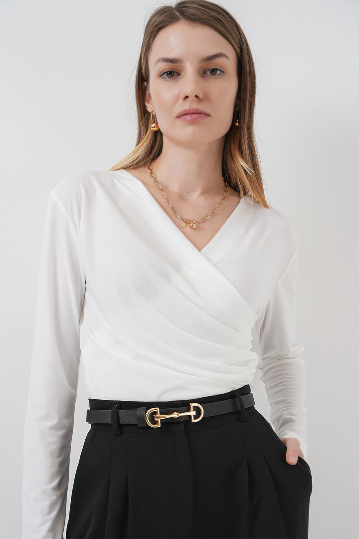 BGD Women Tire Neck Sandy Blouse - White - Ajaccio