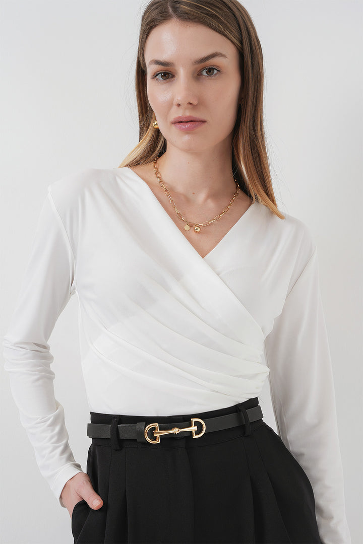 BGD Women Tire Neck Sandy Blouse - White - Ajaccio