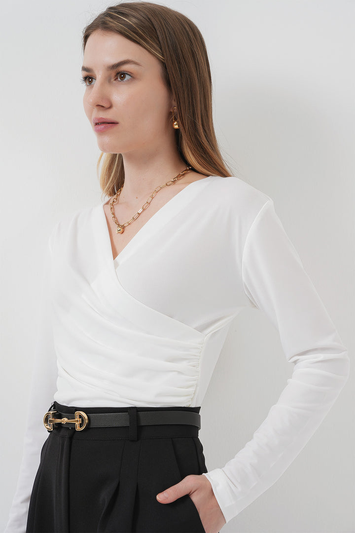 BGD Women Tire Neck Sandy Blouse - White - Ajaccio
