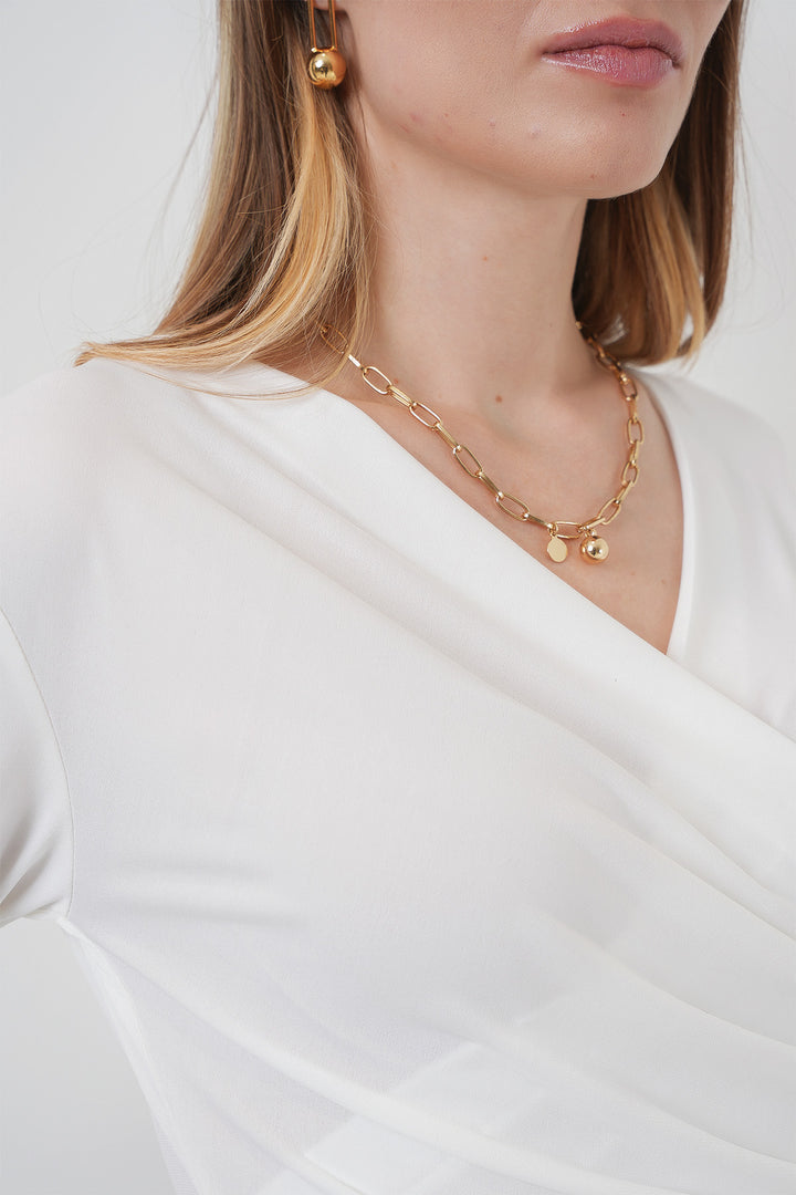BGD Women Tire Neck Sandy Blouse - White - Ajaccio