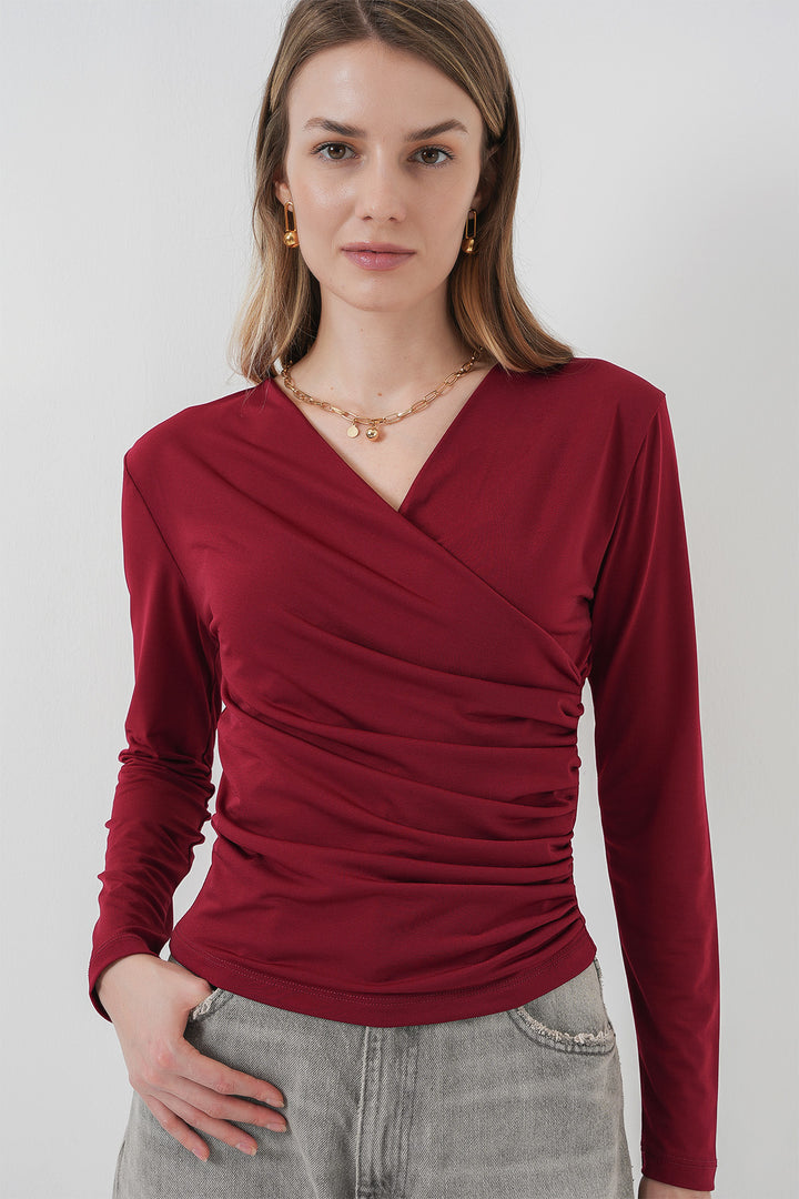 BGD Women Tire Neck Sandy Blouse - Burgundy - Navojoa