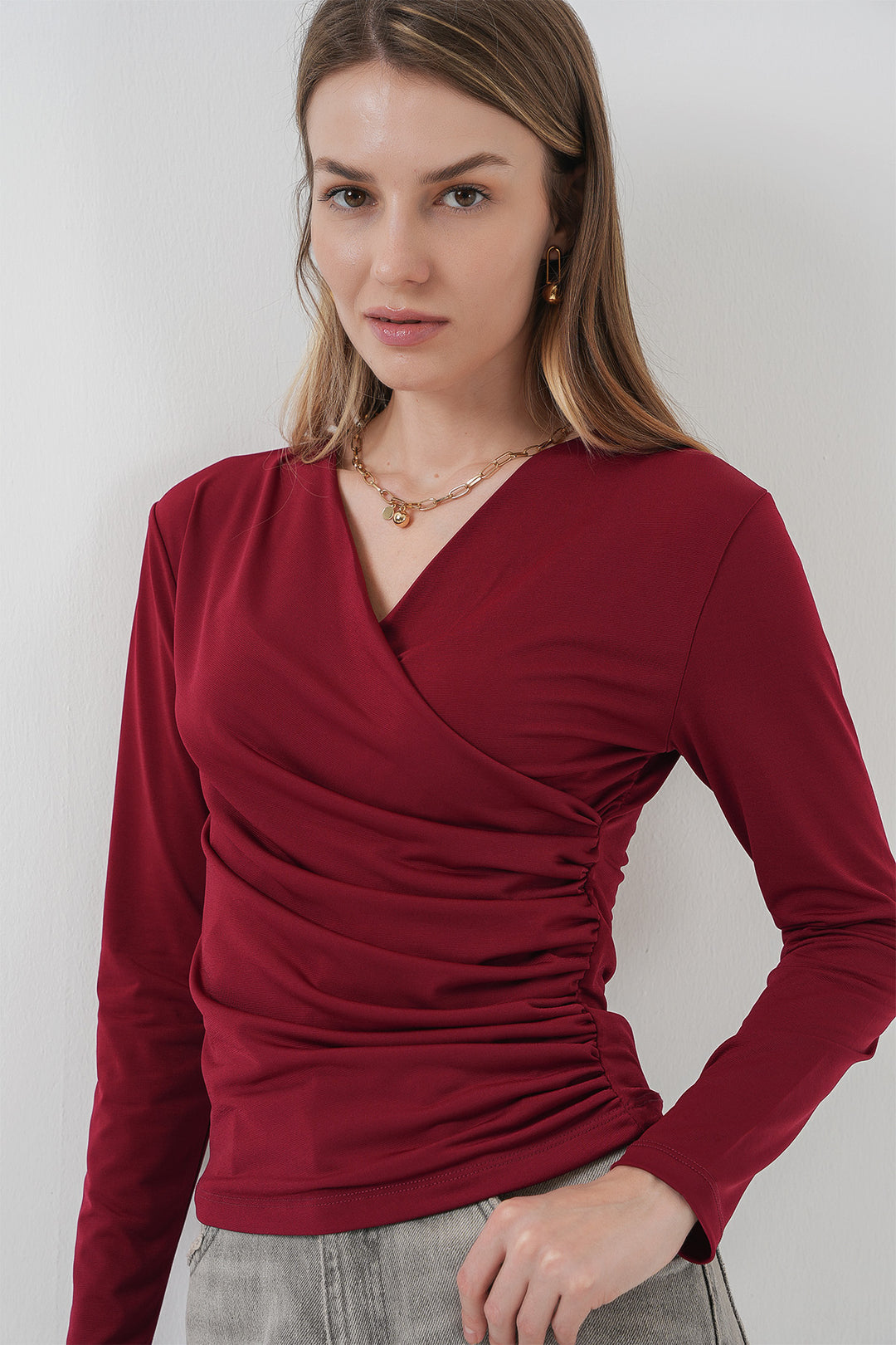 BGD Women Tire Neck Sandy Blouse - Burgundy - Navojoa