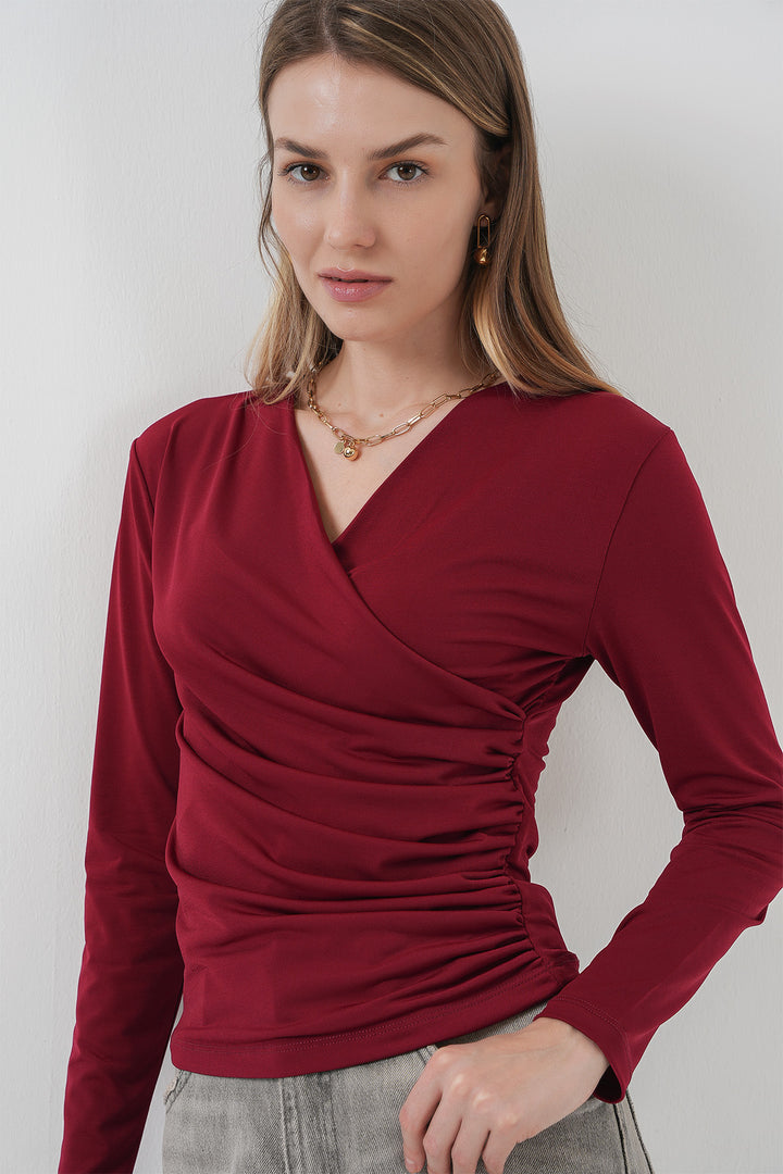 BGD Women Tire Neck Sandy Blouse - Burgundy - Navojoa