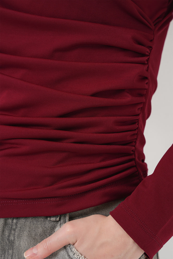 BGD Women Tire Neck Sandy Blouse - Burgundy - Navojoa