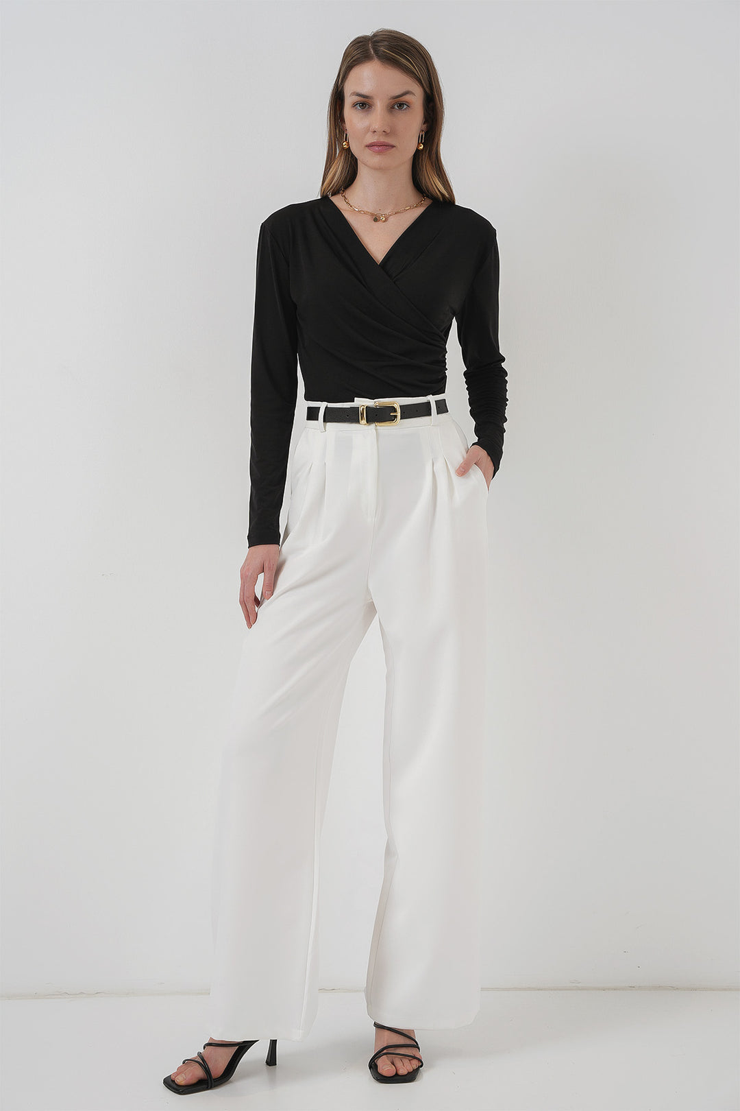 BGD Women Anvelop Neck Sandy Blouse - Black - Banbury