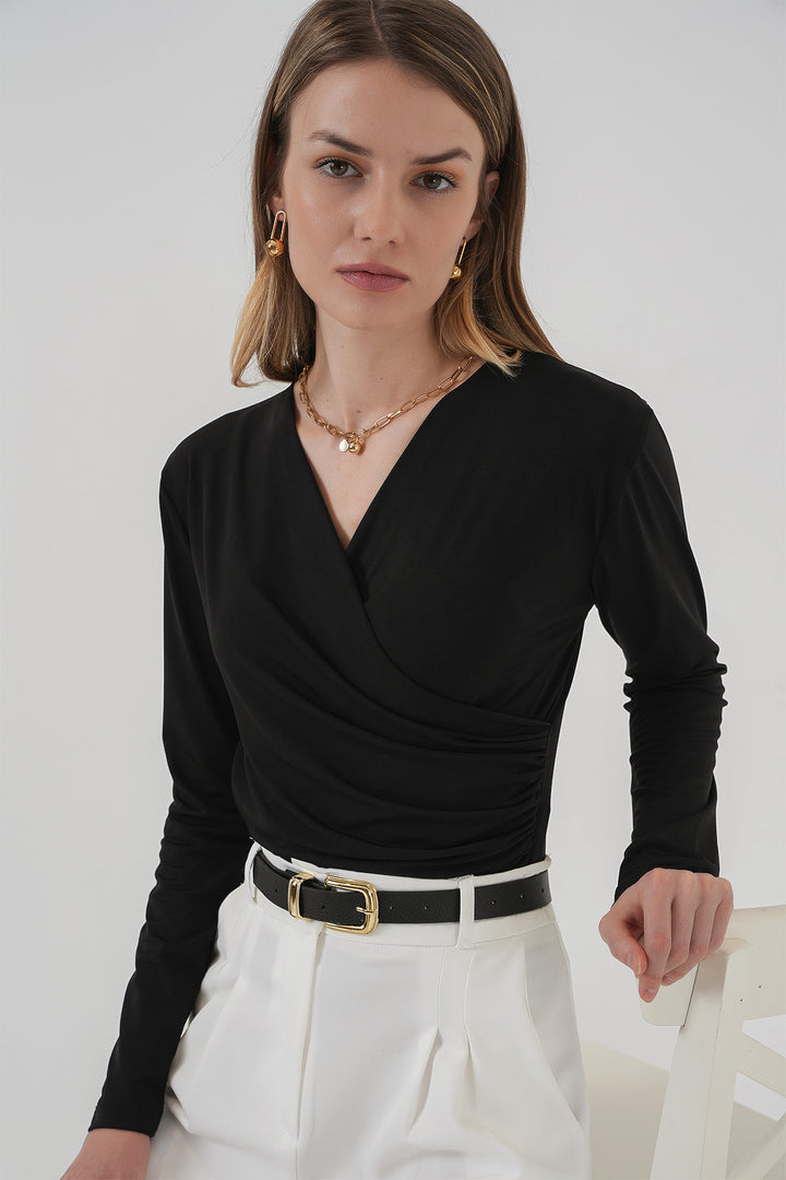 BGD Women Anvelop Neck Sandy Blouse - Black - Banbury