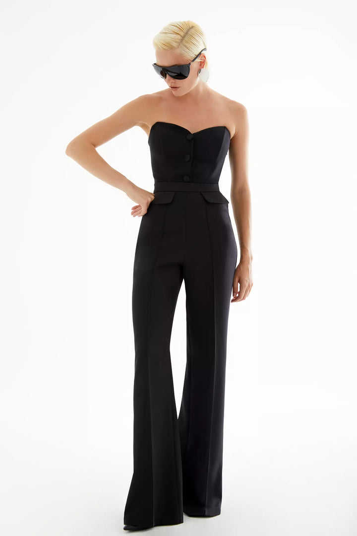FRV Black crepe strapless long dress - Villefranche-sur-Saône
