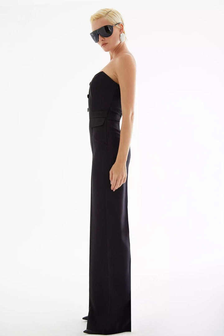 FRV Black crepe strapless long dress - Villefranche-sur-Saône