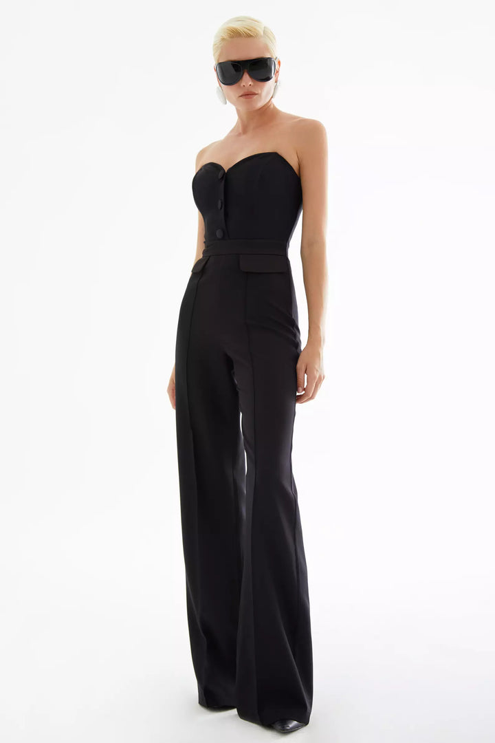 FRV Black crepe strapless long dress - Villefranche-sur-Saône