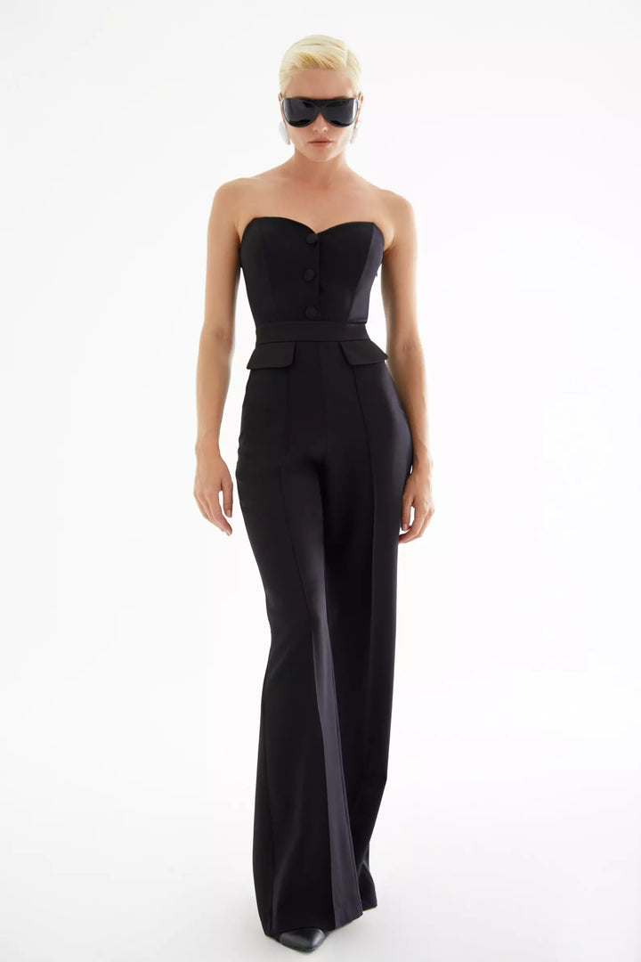 FRV Black crepe strapless long dress - Villefranche-sur-Saône