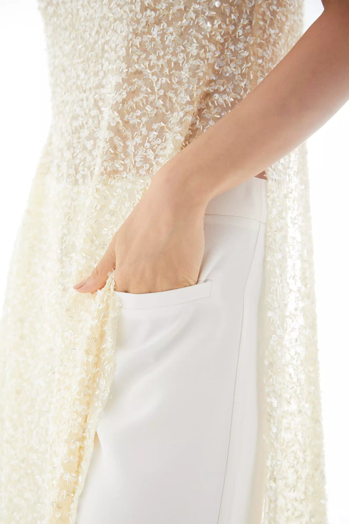 FRV White krep saten long trousers - North Brunswick