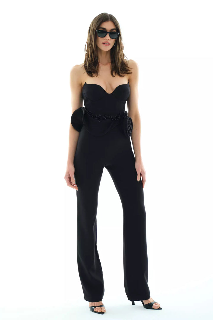 FRV Black crepe sleeveless long overalls - St. Cloud