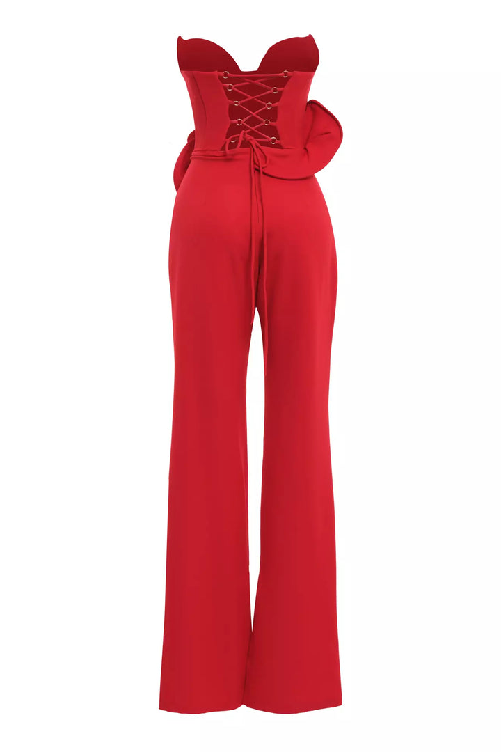 FRV Red crepe sleeveless long overalls - Michigan City