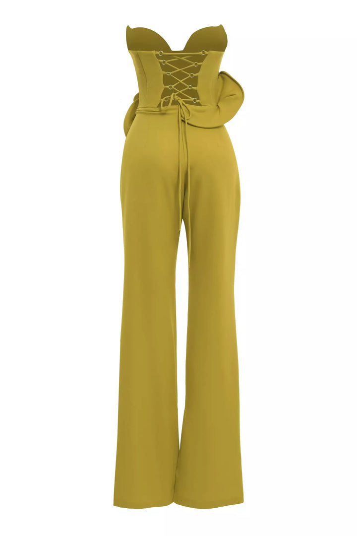 FRV Peanut green crepe sleeveless long overalls - Greenacres