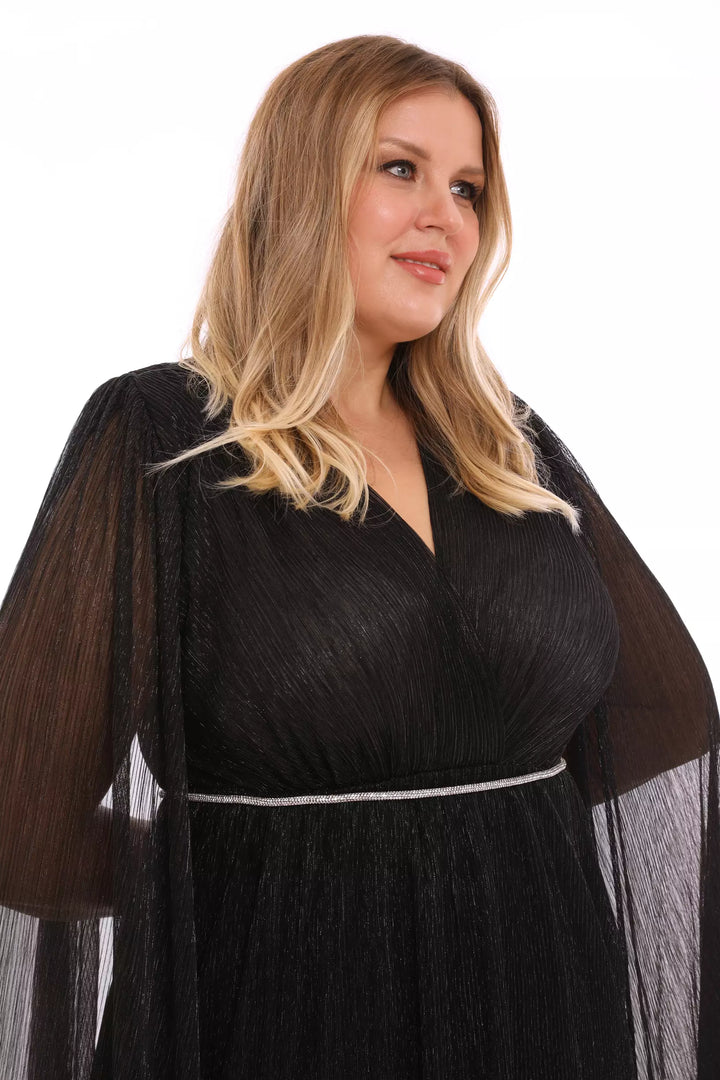 FRV Black plus size moonlight long sleeve mini dress - Doral