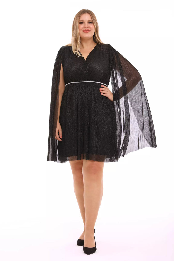 FRV Black plus size moonlight long sleeve mini dress - Doral