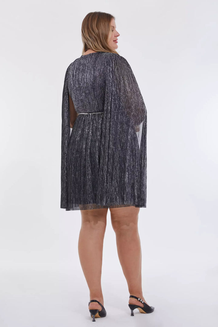 FRV Black silver plus size moonlight long sleeve mini dress - Temple