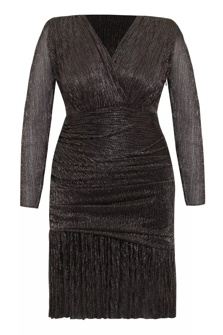 FRV Siyah altın plus size silvery long sleeve midi dress - Boston