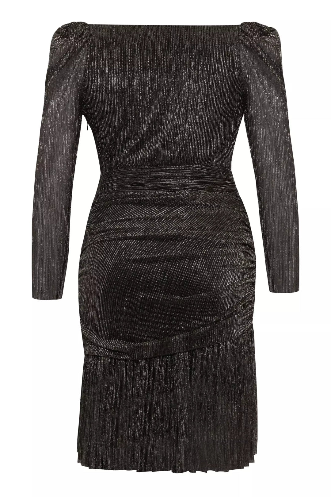 FRV Siyah altın plus size silvery long sleeve midi dress - Boston