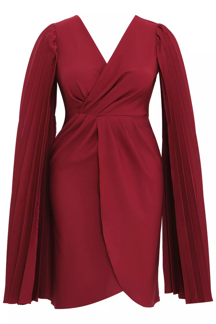 FRV Maroon plus size crepe long sleeve mini dress - Alexandria