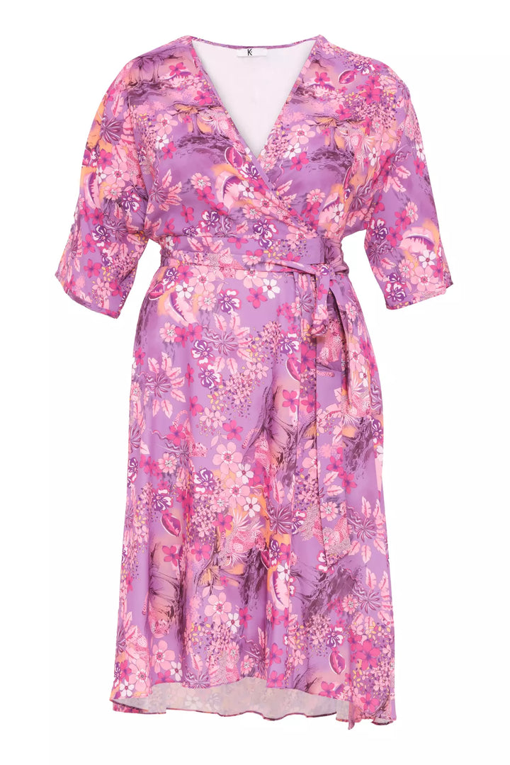 FRV Printed plus size satin capri arm long dress - Lousada
