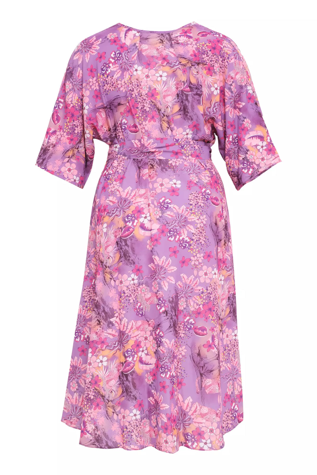 FRV Printed plus size satin capri arm long dress - Lousada