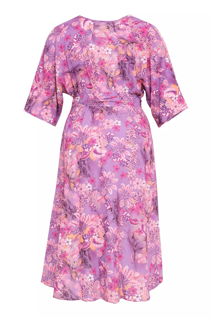 FRV Printed plus size satin capri arm long dress - Lousada