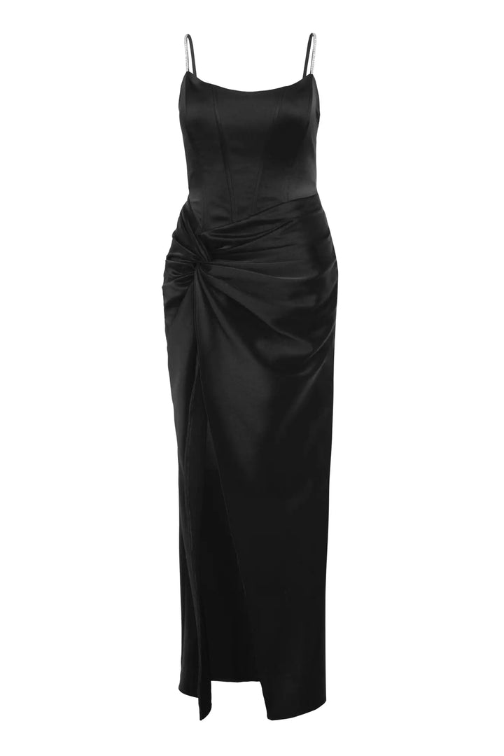 FRV Black plus size satin sleeveless long dress - Ponce