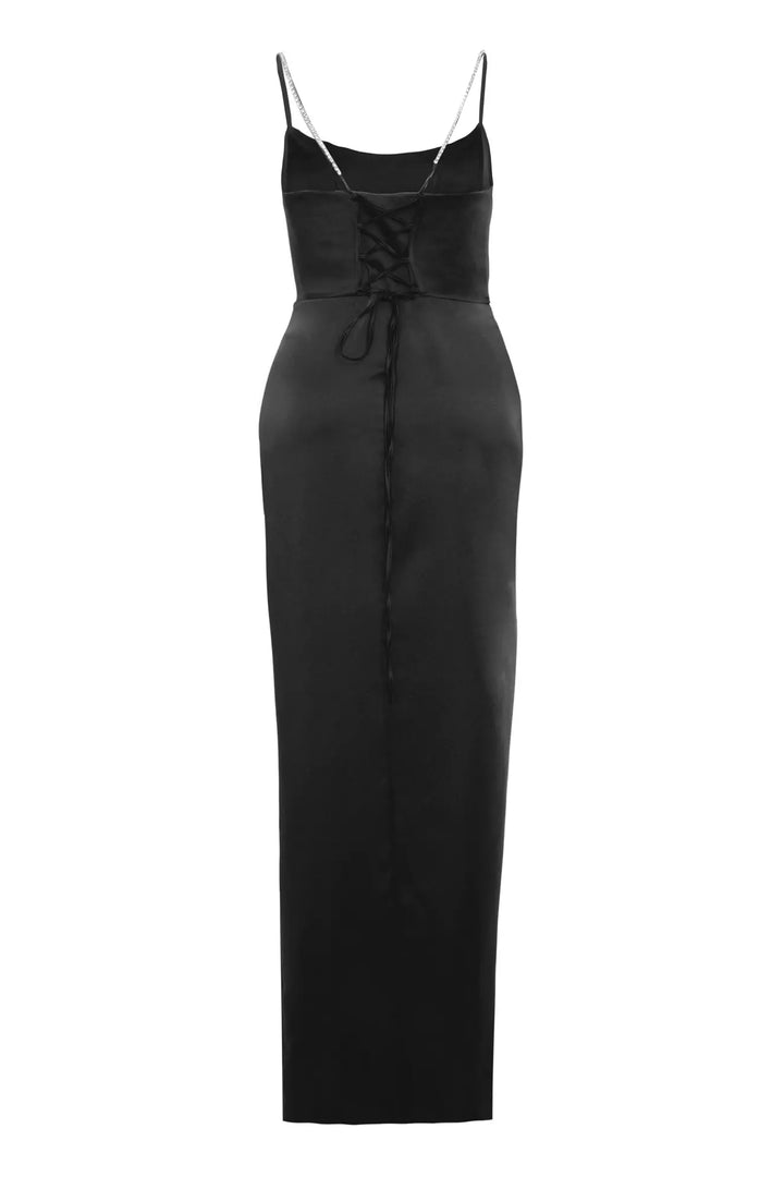 FRV Black plus size satin sleeveless long dress - Ponce