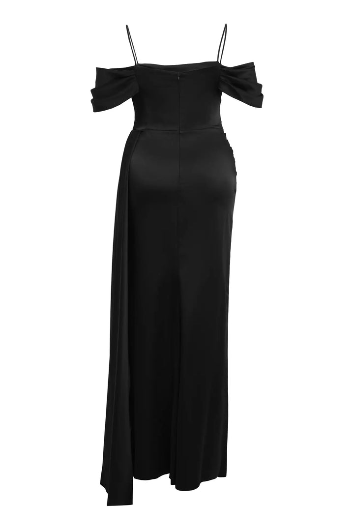 FRV Black plus size satin sleeveless long dress - Pau