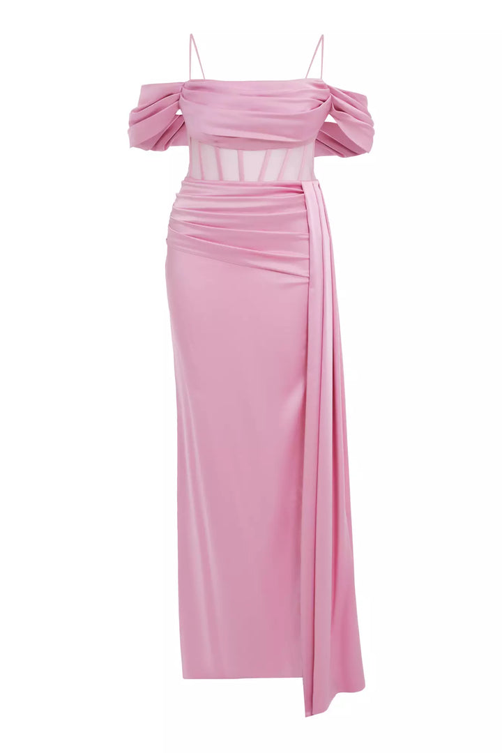 FRV Pink plus size satin sleeveless long dress - Río Grande