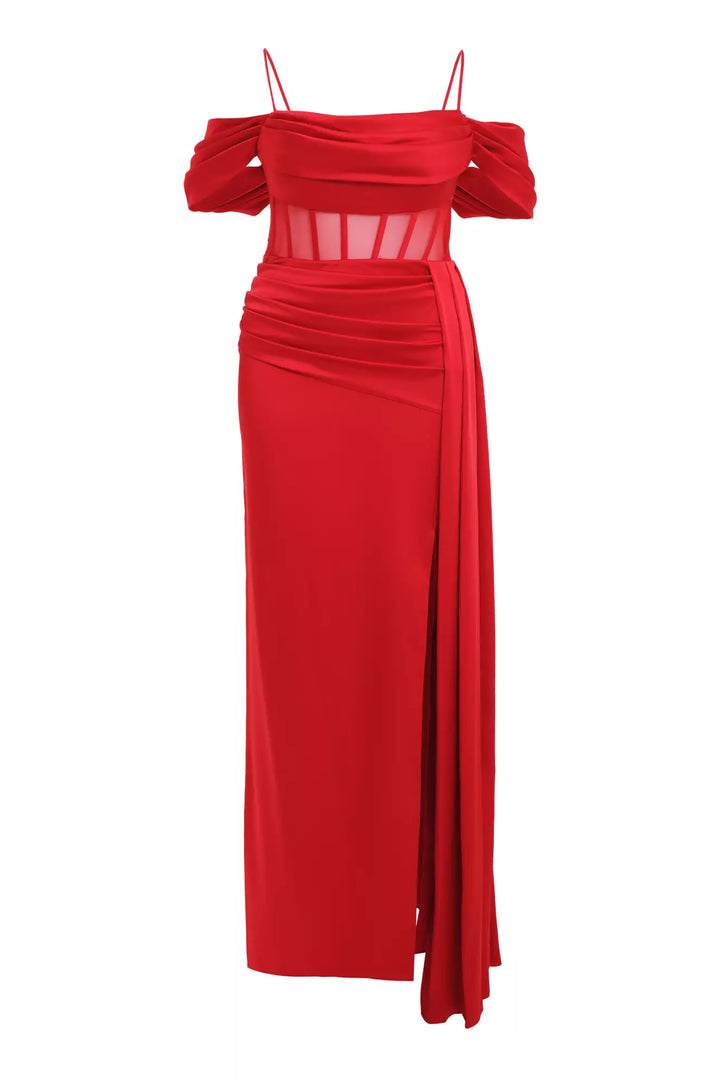 FRV Red plus size satin sleeveless long dress - Northwich