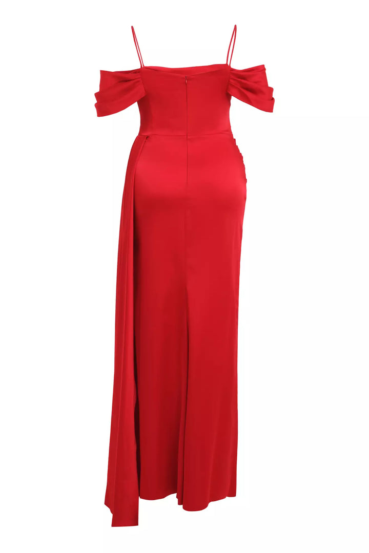 FRV Red plus size satin sleeveless long dress - Northwich